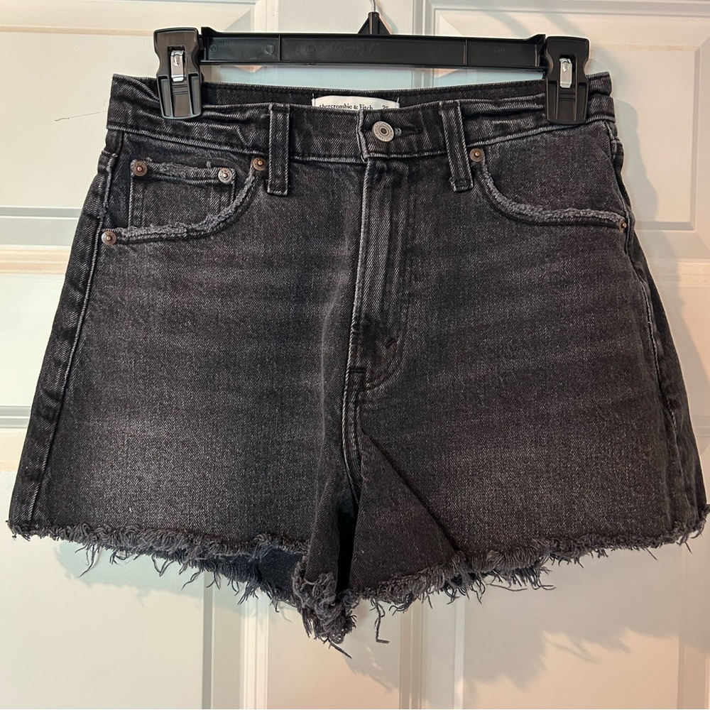 Abercrombie & Fitch Washed Black Frayed-Hem Denim Shorts